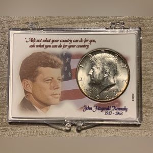 1964-D John F. Kennedy 90% Silver Half Dollar in JFK Show Case Great Gift